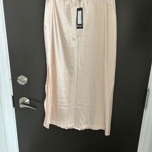 Nasty Gal Lets Kick  Split Satin Midi Skirt High Rise Waist Almond Pink 4